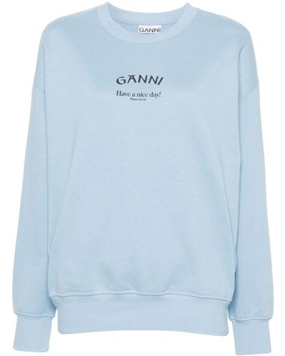 Ganni Isoli Organic-cotton Sweatshirt - Blue