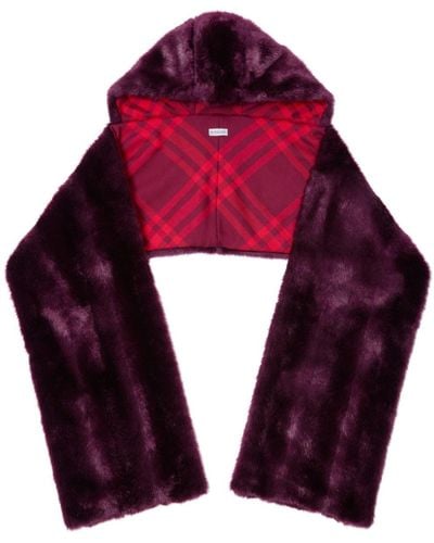 Burberry Faux-Fur Hooded Scarf - Red