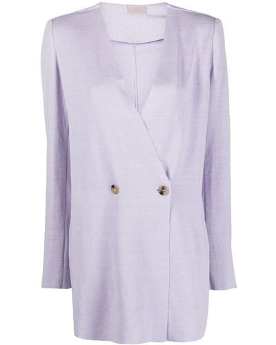 Mrz Double-breasted Linen Coat - Purple