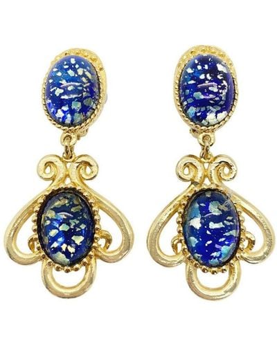 JENNIFER GIBSON JEWELLERY Vintage Cosmic Glass Cabochon Earrings 1980s - Blue
