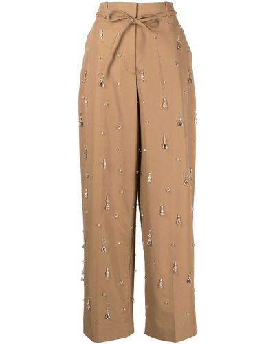 3.1 Phillip Lim Embellished Wide-leg Chino Trousers - Natural