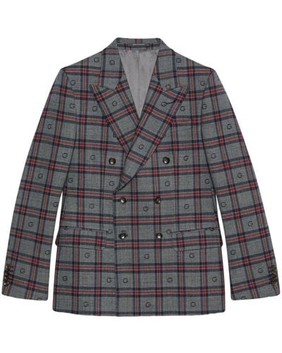 Gucci Check-pattern Wool Blazer - Grey