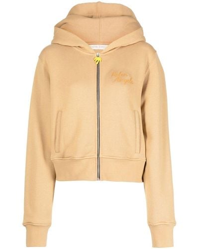 Palm Angels Embroidered-logo Zip-up Hoodie - Natural