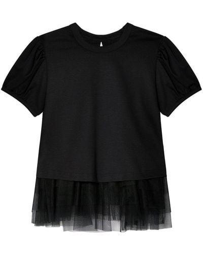 Noir Kei Ninomiya Tulle-layer Cotton Blouse - Black