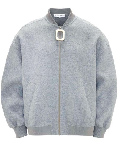JW Anderson Oversized Wool Bomber Jacket With Logo Patch - Gray
