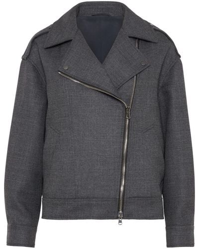 Brunello Cucinelli Virgin Wool Biker Jacket - Grey