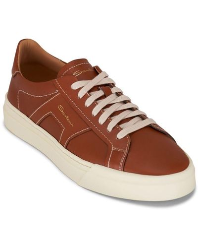 Santoni Double Buckle Leather Sneakers - Brown
