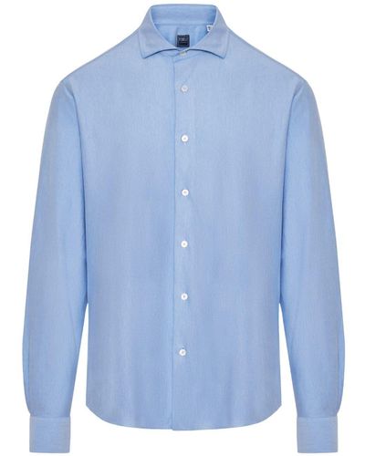 Fedeli Ong-sleeve Poplin Shirt - Blue