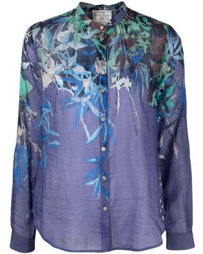 Forte Forte Floral-print Collarless Shirt - Blauw