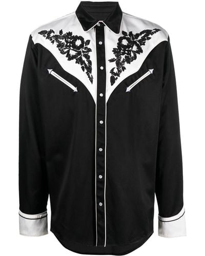 KENZO Floral-print Long-sleeved Shirt - Black
