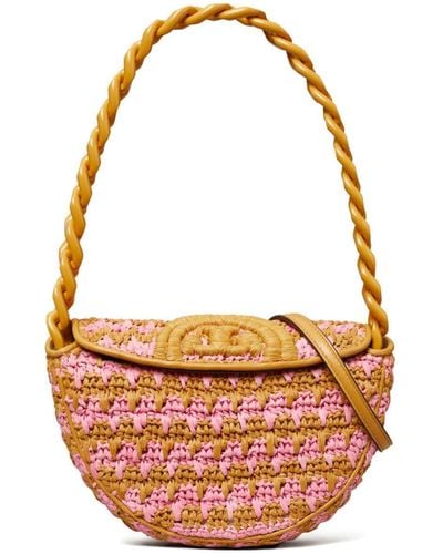 Tory Burch Mini Fleming Crochet-knit Shoulder Bag - Pink