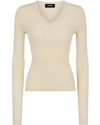 DSquared² Slim-cut Ribbed-knit Sweater - Natural