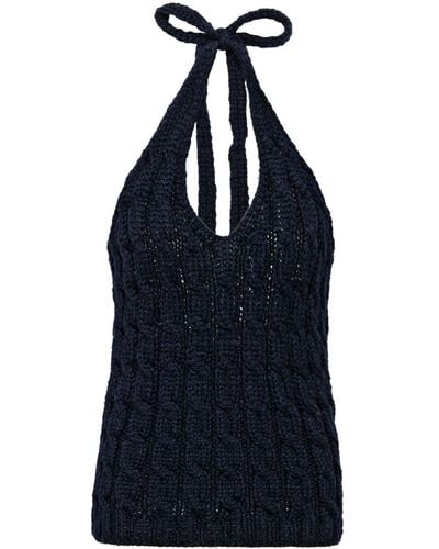 Prada Cable-knit Halterneck Wool Top - Blue