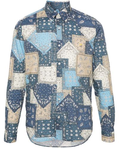 Manuel Ritz Patchwork-print Cotton Shirt - Blue