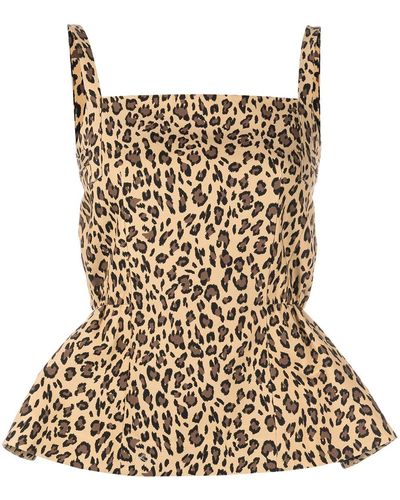 Adam Lippes Leopard-print Peplum Vest Top - Brown