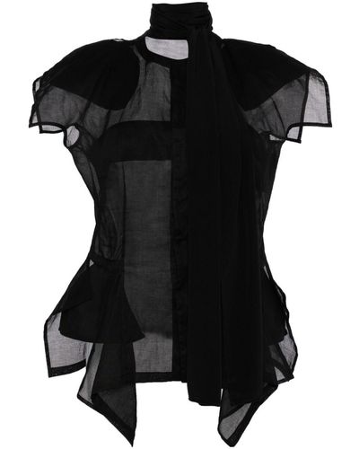 Yohji Yamamoto Asymmetric Silk Top - ブラック