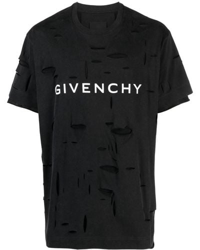 Givenchy T-Shirt im Distressed-Look mit Logo-Print - Schwarz