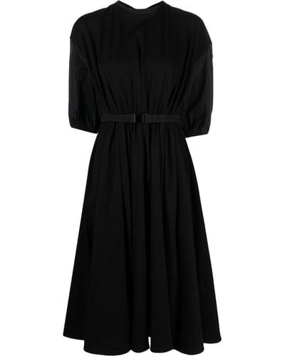 Moncler Robe en coton mi-longue à taille ceinturée - Noir