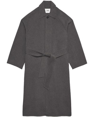 Ami Paris Belted Wool-blend Coat - Gray