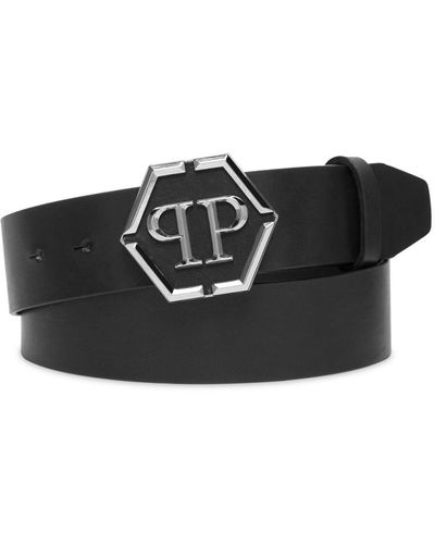 Philipp Plein Cinturón con hebilla hexagonal del logo - Negro