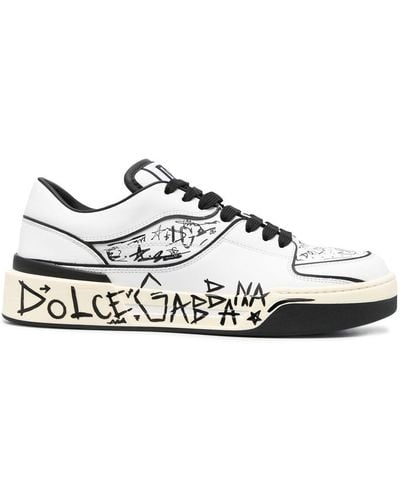 Dolce & Gabbana New Roma Graffiti Print Leather Sneakers - White