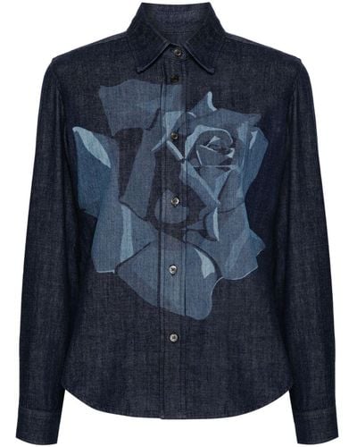 KENZO Rose-print Denim Shirt - Blue