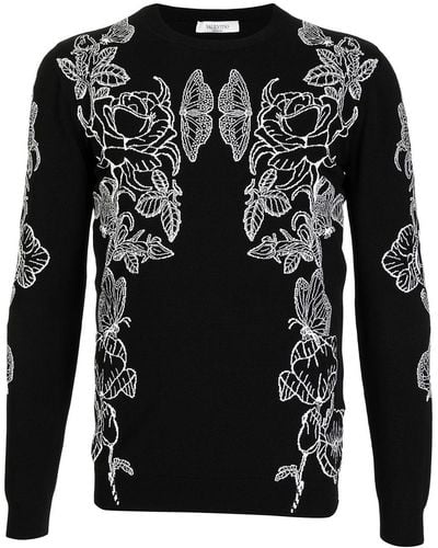 Valentino Garavani Butterfly-print Knitted Jumper - Black