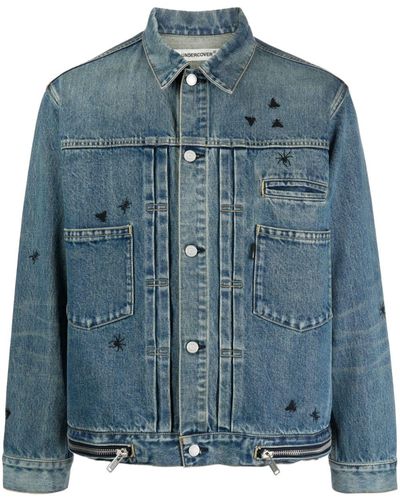 Undercover Bee-embroidered Denim Jacket - Blue