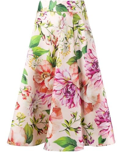 Dolce & Gabbana Flower Print Midi Skirt - Pink