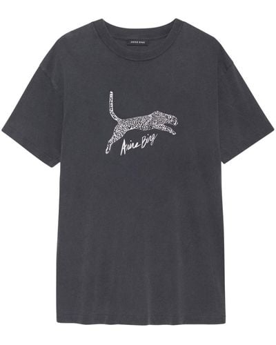 Anine Bing Camiseta Walker con logo de leopardo - Negro