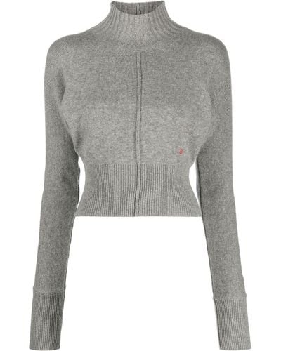 Victoria Beckham Logo-embroidery Cashmere Sweater - Gray