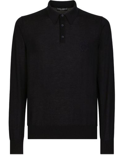 Dolce & Gabbana Logo-embroidered Cashmere Polo Shirt - Black
