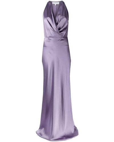 Michelle Mason Draped Halterneck Gown Dress - Purple