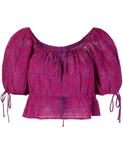 Ganni Broderie Anglaise Crop Top - Purple