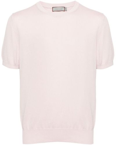 Canali Crew-neck Fine-knit T-shirt - Pink