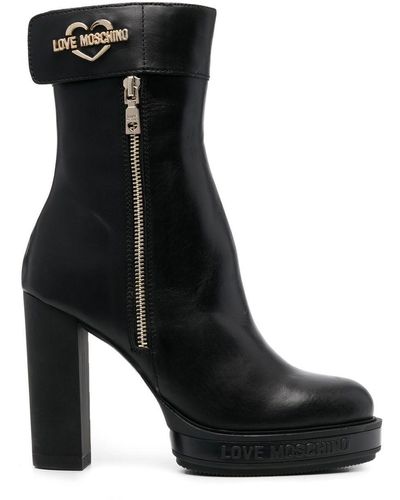 Love Moschino 110mm Logo-plaque Leather Boots - Black