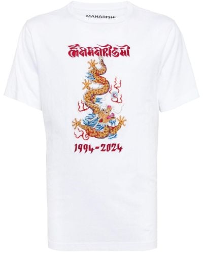 Maharishi T-shirt Descending Dragon - Blanc