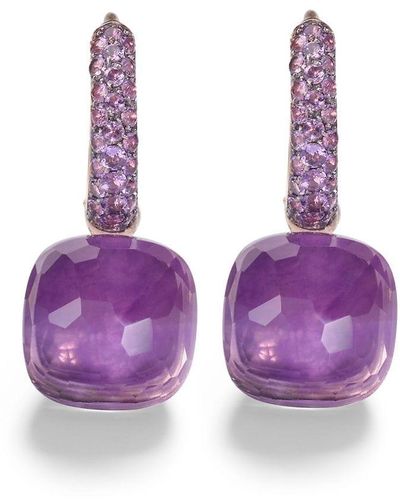 Pomellato 18kt Rose And White Gold Nudo Gemstone Drop Earrings - Purple