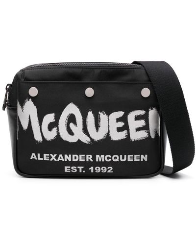 Alexander McQueen Kuriertasche mit Logo-Print - Schwarz