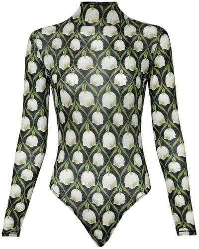 Agua Bendita Cayena Perla Floral-print Bodysuit - Green
