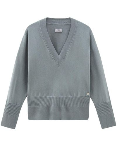 Woolrich Baumwoll-Kaschmir-Pullover mit V-Ausschnitt - Grau