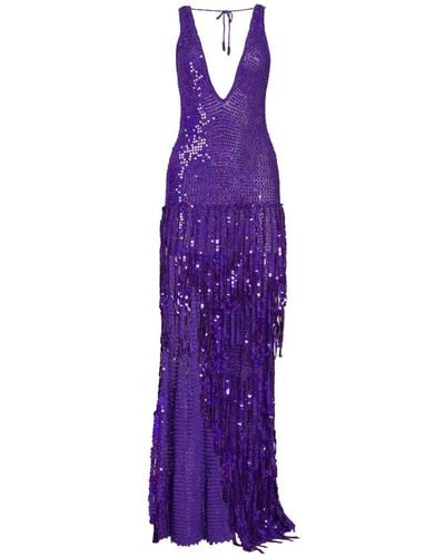 retroféte Libra Fringed Sequin Crochet Dress - Purple