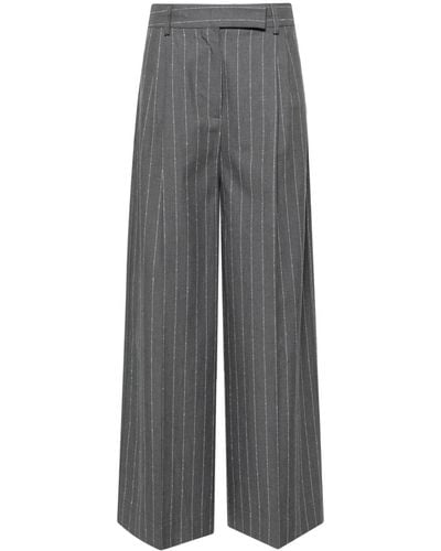 Semicouture Striped Cotton Palazzo Trousers - Grey
