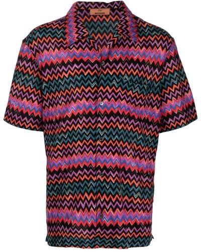 Missoni Zigzag-pattern Spread-collar Shirt - Red