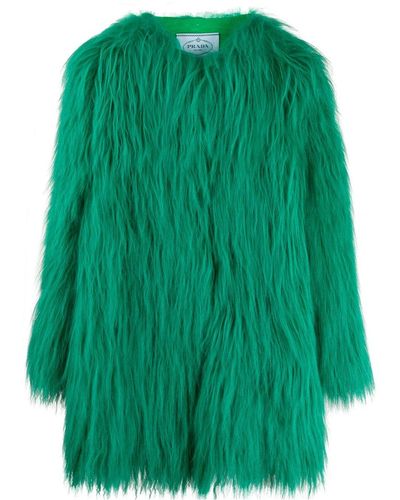 Prada Textured Fur Coat - Green