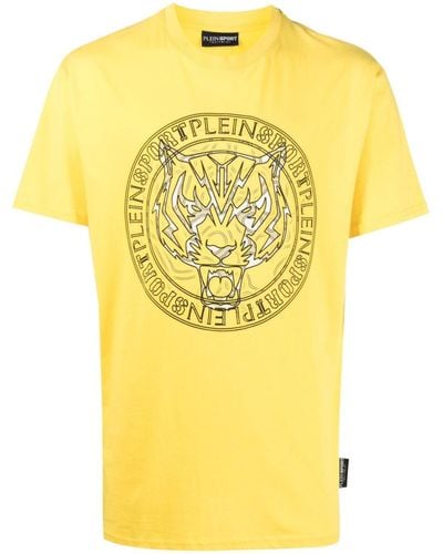 Philipp Plein Logo Tiger-print T-shirt - Yellow