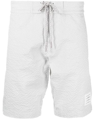 Thom Browne Seersucker Stripe-print Swim Shorts - White