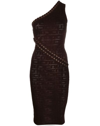 Elisabetta Franchi Monogram-jacquard One-shoulder Dress - Brown