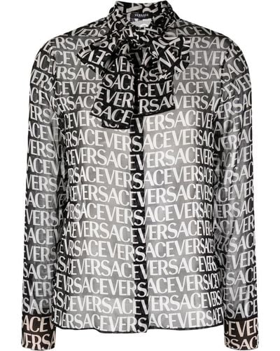 Versace All-over Logo Print Blouse - Black