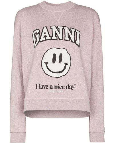 Ganni Sweater Met Smileyprint - Roze